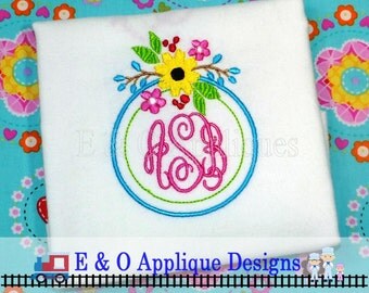Floral Monogram Embroidery Frame Design - 4 sizes included - Floral Machine Embroidery Design