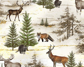 Wilderness Fabric Yardage. Moose Lodge Henry Glass. Rustic Fabric. Woodland Animal Fabric. Nature Fabric. Forest Animal Fabric Cabin Fabric