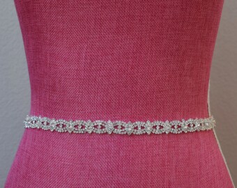Thin Crystal Rhinestone Belt- Bridal Belt- Rhinestone Hair Band - Bridesmaids Belt - Bridal Sash - EYM B003