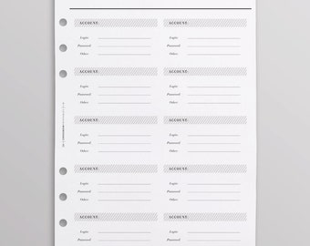 PRINTED Password Keeper A5 | Password Log | Printed Planner Refills | Crossbow Printables Planner Pages | Minimal Black And White Planner