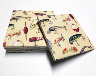 Fishing Coasters - Fishing Decor - Fishing Gifts - Father's Day - Drink Coasters - Tile Coasters - Ceramic Coasters - Table Coasters On Sale