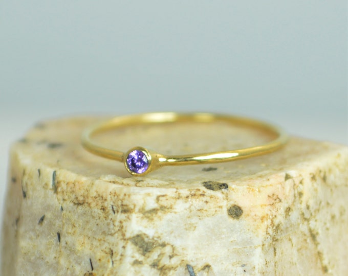 Tiny Amethyst Ring, Solid 14k Gold Amethyst Stacking Ring, Amethyst Ring, Amethyst Mothers Ring, February Birthstone, Amethyst Rings