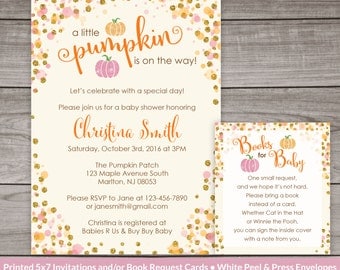 Little Pumpkin Baby Shower Invitations for a Girl - Pink and Orange Pumpkins - Printed Invitations - Baby-247