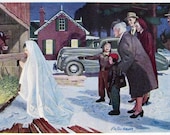 1948 Family Visiting Living Christmas Nativity - Glen Fleischmann Art - Star Across the Tracks - 1940s Family - Winter Night