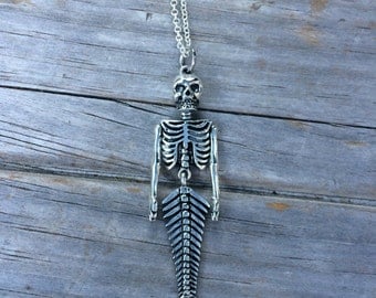 Skeleton Mermaid Necklace, Halloween Necklace, Mermaid Necklace, Skeleton Necklace