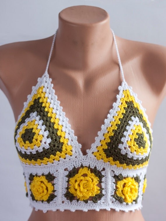 Festival Flower Crochet Top Crochet Bikini Top Embroidered
