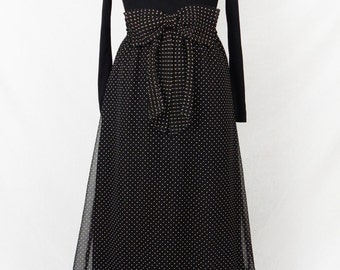 Vintage 60's Long Sleeved Swiss Dot Maxi Dress | Size Small