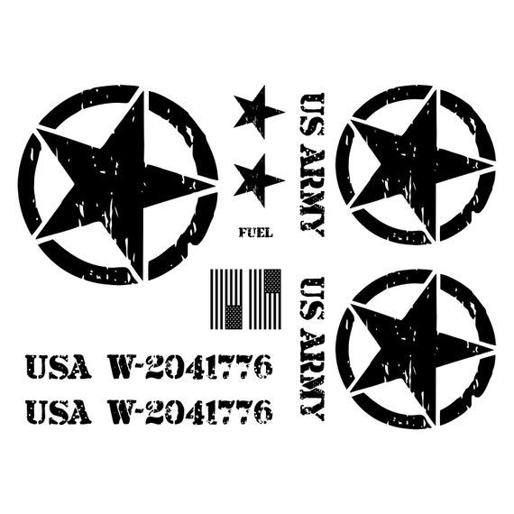Jeep Wrangler US Army Star Decal Kit 3M Matte Black Custom