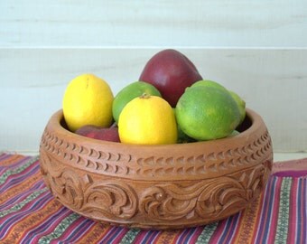 Large Carved Wooden Bowl, Decorative Handmade Wooden Bowl, Vintage Wooden Fruit Bowl