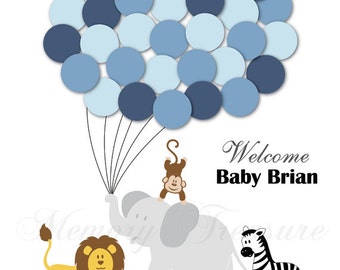 Zoo Baby Shower Guest Book Alternative Children Kids Birthday Balloons Poster Print Guest Sign Personalized Unique Creative Fun Original