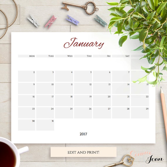 editable design calendar 2017 Word printable template calendar download. Edit in instant