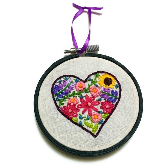 Floral Heart Embroidery Hoop Art. Flower Embroidery Hoop