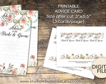 Floral wedding advice card, Advice for the Bride and Groom, Advice for the Newlyweds, Advice card printable, DIY card, INSTANT DOWNLOAD