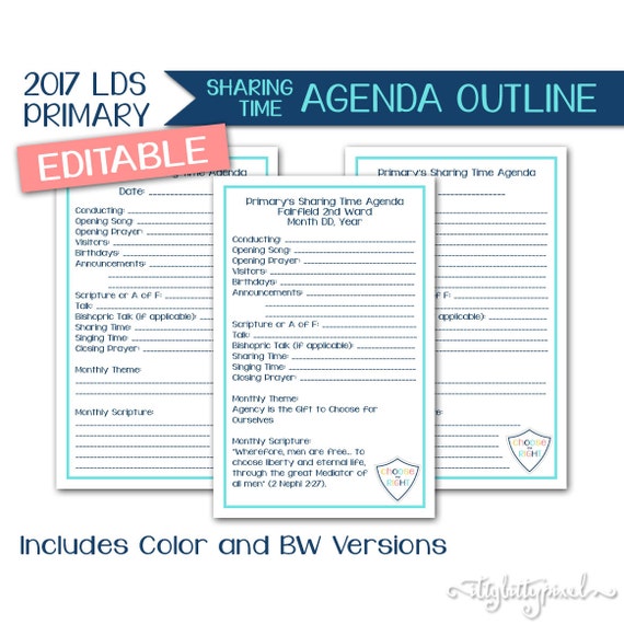 Sharing Time Agenda LDS Primary 2017 Theme Editable Sharing Time Agenda LDS Primary 2017 Theme Editable