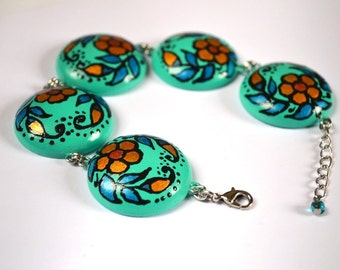 Turquoise wedding Paint Bracelet handmade Jewelry Gift Ideas Green Gold Jewelry wood bracelet Turquoise Gift Art paint bracelet eco bracelet