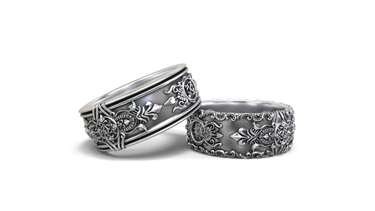 Gothic wedding bands his and hers set by GreyWolfJewellery
