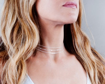 Dainty Choker Necklace, Sterling Silver Choker, Layered Choker, Multi Layer Necklace, Choker Collar Necklace, Simple Necklace, Thin Chain