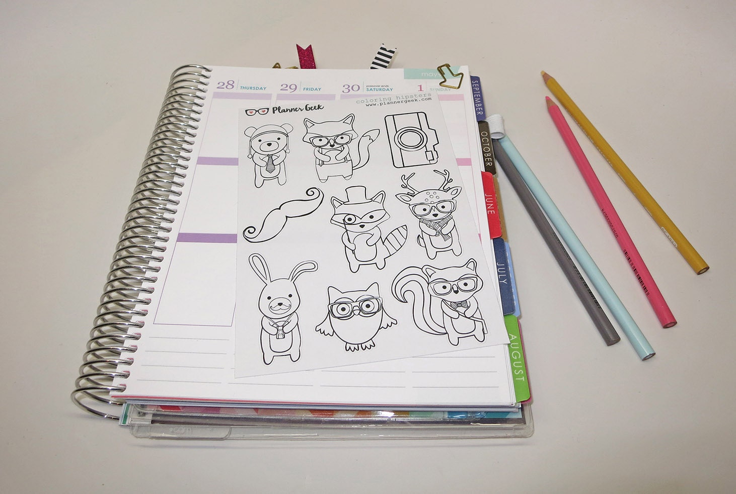 Coloring planner stickers woodland hipster coloring stickers