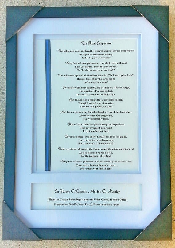 Final Inspection Poem Framed by PoliceThineBlueLine on Etsy
