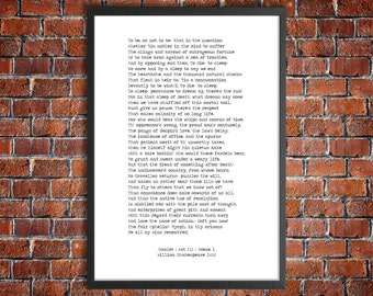 William Shakespeare Instant Download Printable Quote 'Hamlet' Digital Poster Literature Gift 'To Be Or Not To Be' Print Minimalist Poster