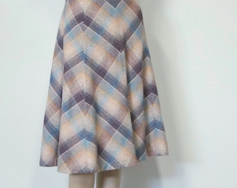 1970's Plaid Skirt Wool Blend Skirt High Waist Skirt Preppy Skirt Waist Size 30 Inches
