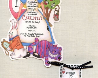 Personalized - Handcut - Alice - Wonderland - Birthday - Party Invitations - Invitation - Alice in Wonderland Invitation - Set of 25