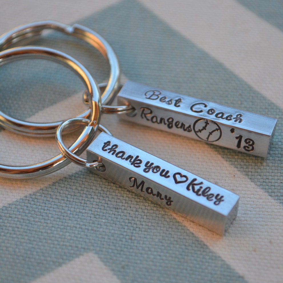 4 Sided Bar Hand Stamped Key Chain Personalized Gift Dad