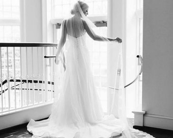 Lace Cathedral Veil, Ivory Cathedral Veil, Wedding Veil Cathedral, Beaded French Alencon Lace Wedding Veil, Bridal Veil Ivory, Chapel Veil