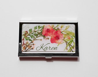 Personalized Business Card Holder, Custom Flower Business Card Case, Metal Credit Card Holder, Personalized Gift, Custom Staff Gift Case E03