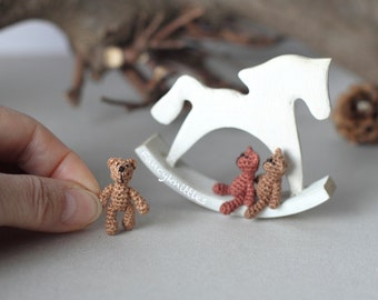 Crochet Bear Dollhouse miniature toy 1 inch doll tiny crochet art doll micro miniature fancy amigurumi doll for 1/12 doll collectable brown