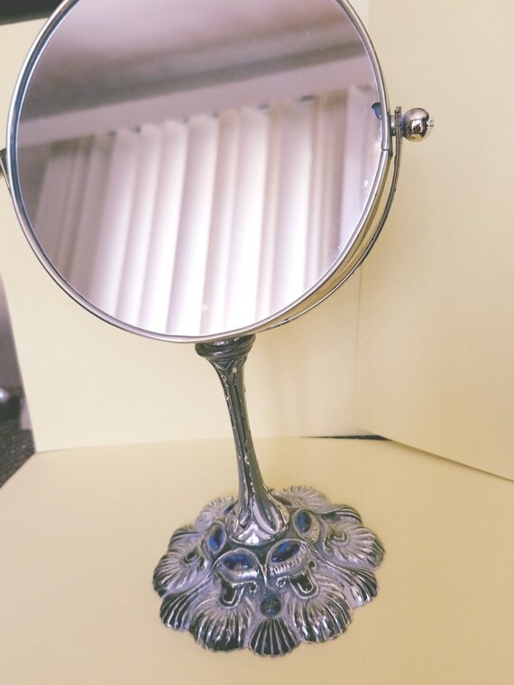 Antique Vanity Swivel Mirror With Pedestal 1940's Jeweled