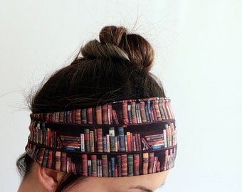 Bookshelf Books Headband, Elastic Soft Double Layer Jersey Headband, Workout headband, Head Wrap, Running Fitness Headband Yoga Headband Y61