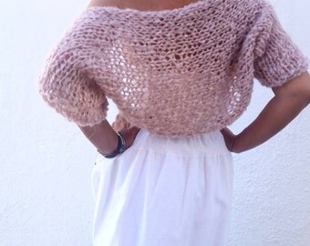 Blush mohair shrug, wedding bolero, pink shrug, wedding dress cover, knit pink bolero, women gifts