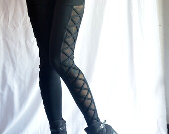 High Waist Gothic Black Corset Style Leggings