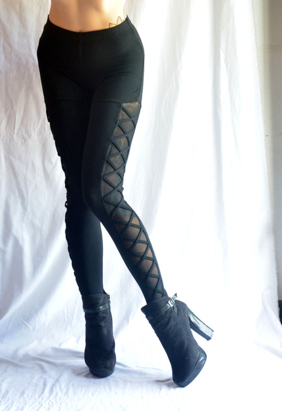 High Waist Gothic Black Corset Style Leggings by RacanaDesigns steampunk buy now online