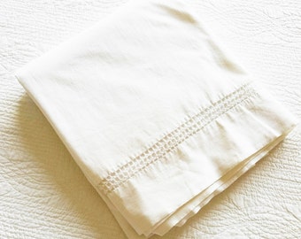 Vintage Romantic Home Snow White Crochet Thread Trimmed Bed Linen, Olives and Doves