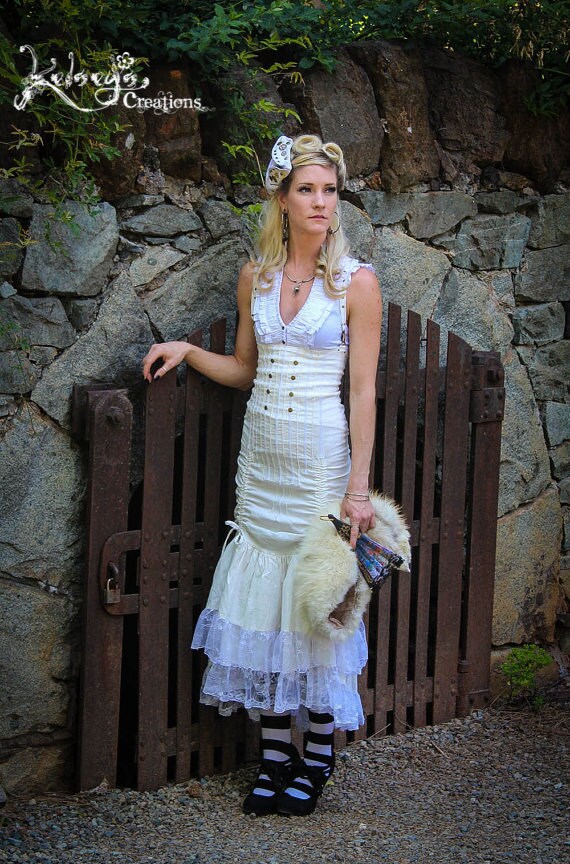 High Waisted Skirt - XSmall, White Skirt, Victorian, Steampunk, Ruffled Skirt, Brass, Boho, Festival Clothing, Burning Man, Victory Skirt by KelseysCreationsShop steampunk buy now online High Waisted Skirt - XSmall, White Skirt, Victorian, Steampunk, Ruffled Skirt, Brass, Boho, Festival Clothing, Burning Man, Victory Skirt by KelseysCreationsShop steampunk buy now online