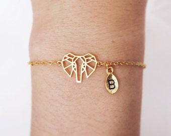 Elephant Bracelet, personalized bracelet, initial bracelet, elephant jewelry, animal jewelry,christmas gift, leaf initial