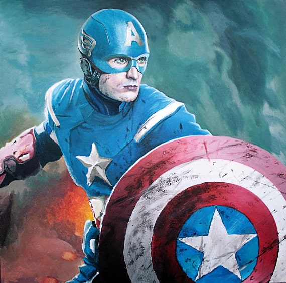 Items similar to Superhero Marvel comics painting Captain America ...