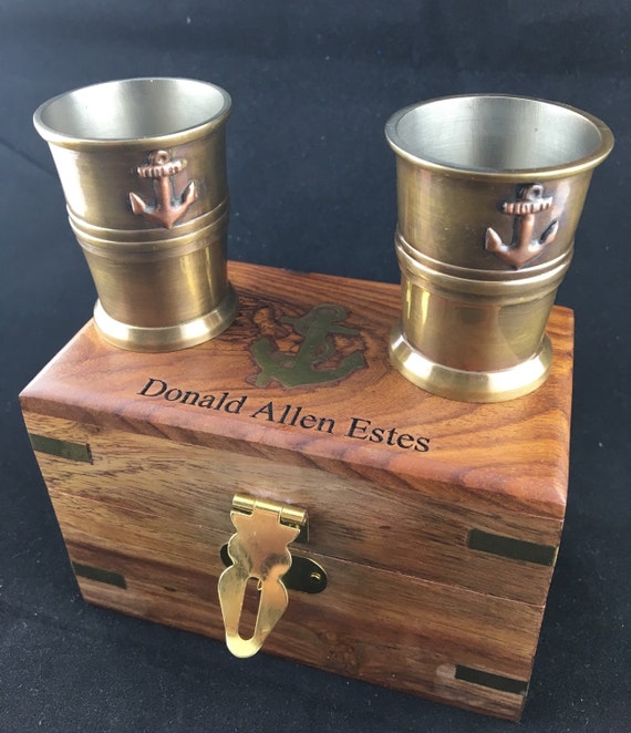 Shot Glass SET OF 2 Antique Brass Anchor Shot Glasses with