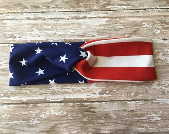 American flag turban-American headband-Red White & Blue-Adult-Turban-Fourth of July-Memorial Day-Stars and stripes-Americana