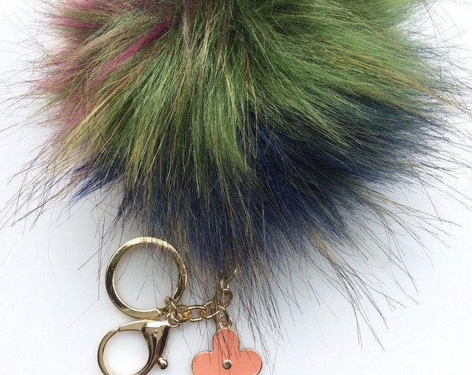 NEW! Faux Fox Fur Pom Pom bag Keyring Hot Couture Novelty keychain pom pom fake fur puff keyring