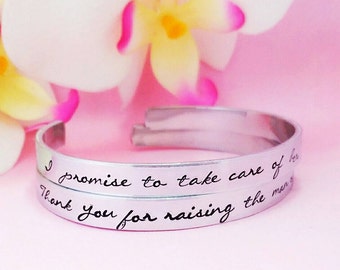 Mother of the bride bracelet - Mother of the groom bracelet - Thanks for raising the man of my dreams - Wedding cuff - Bridal Jewelry