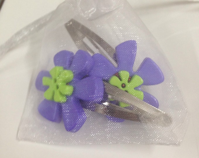 Green and purple flower button children's hair clip, flower hair clip, children's hair accessories, green and purple hair clip, button hair