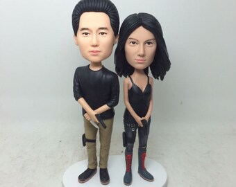 Walking Dead Fans Personalized Gift Bobble Head Clay Figurines Based on Customer' Photos Birthday Wedding Cake Topper Husband Boyfriend Gift