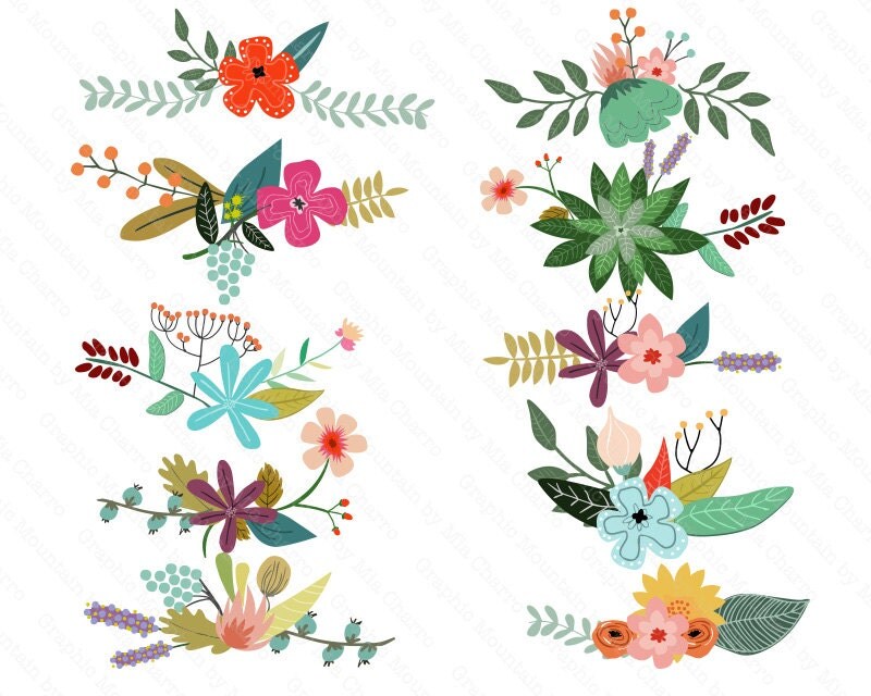 Vintage Flowers. VECTOR Files Floral Digital Clip Art Set