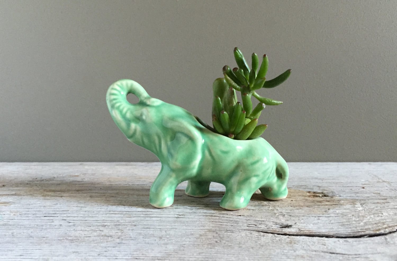 Vintage Elephant Planter Small Green Ceramic Elephant