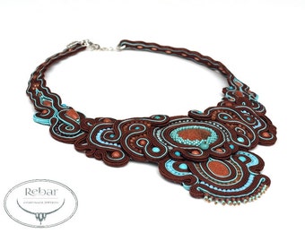 Unique Big Soutache Necklace, Handmade Jewelry, Soutache Jewelry, Statement Necklace, Soutache Collar Choker, Dark Chocolate