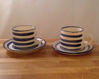 Two Handmade Porcelain Espresso Cups and Saucers.