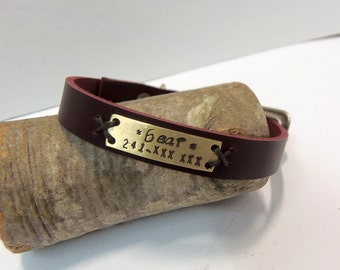 Leather cat collar, personalized cat collar, leather dog collar with name plate, Bordeaux leather collar, personalized leather dog collar.